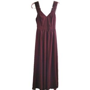 Lulus Passionate Promise XS Burgundy Lace Maxi Dress Evening Gown 67945 Holiday